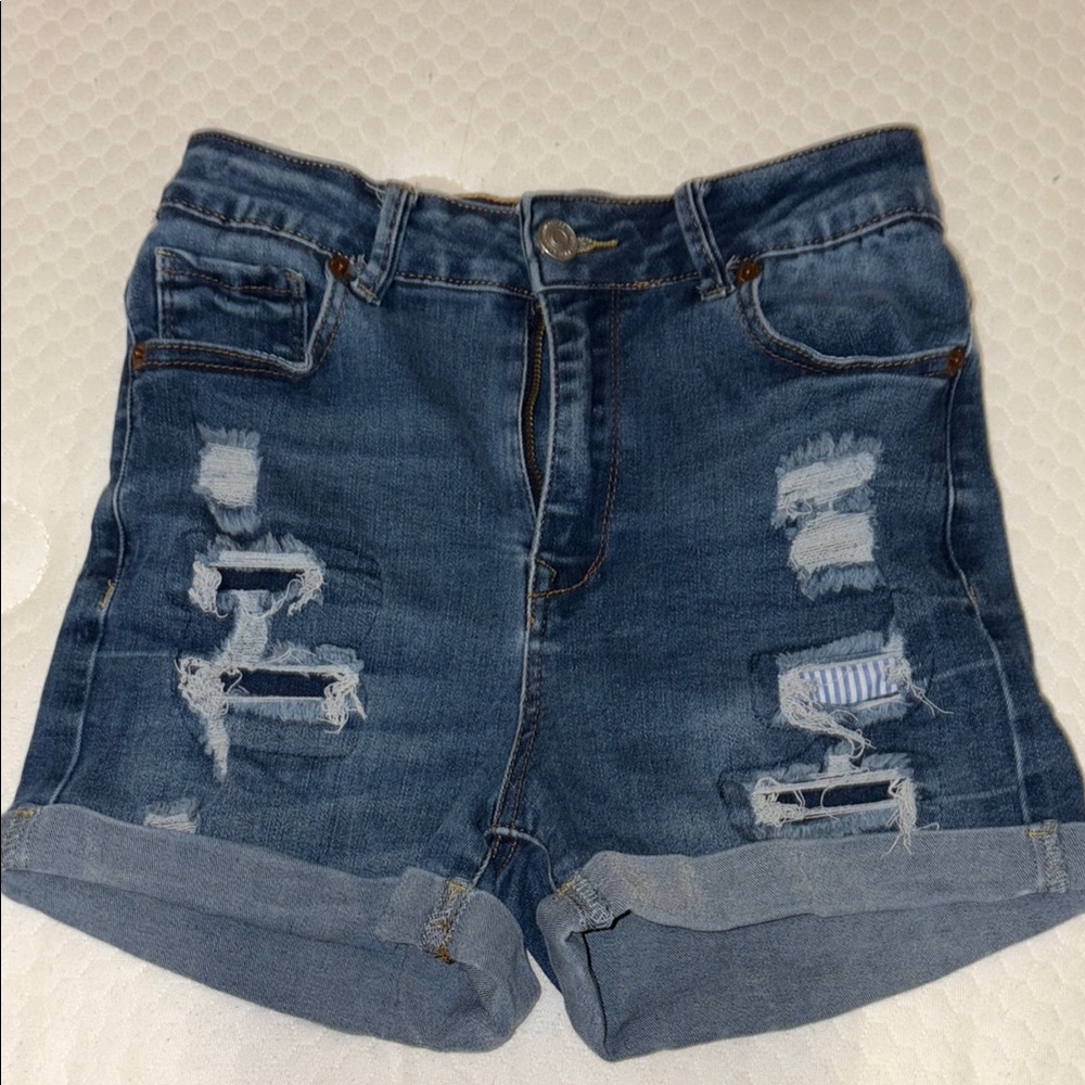 Wax Jean Blue Distressed Jean Shorts